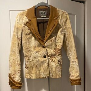 Vintage Indigo Palms Cream and Brown Velvety Blazer